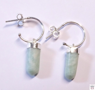 Preview: Edelsteinohrstecker Amazonit, Halbcreolenform, Silber 925, ca. 31mm lang Preview: Halbcreole, Amazonit-Spitze, Silber