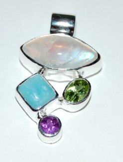 Silberanhänger mit Edelsteinen in Multicolor