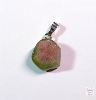 Wassermelonenturmalin-Anhänger, Freiform, Silberöse