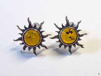 Bernsteinohrstecker, Silber, Sonne