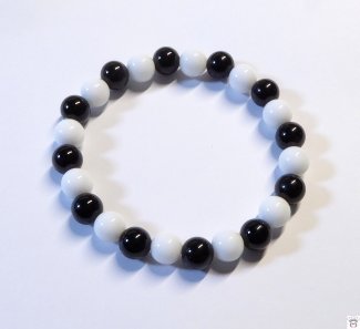 Armschmuck Kugelarmband Jade weiß-Onyx, ca. 8 mm