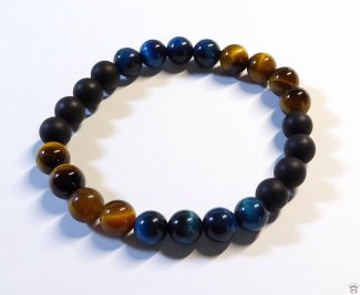 Armschmuck Kugelarmband Achat schwarz, Tigerauge dunkeltürkis