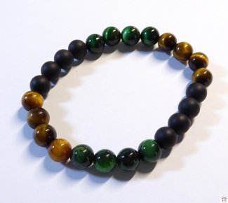 Armschmuck Kugelarmband Achat schwarz, Tigerauge grün
