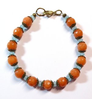 Edelsteinarmband Jade gefärbt, Glasrondelle