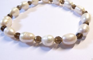 Armschmuck Perlenarmband, Süßwasserzuchtperlen, Rauchquarz