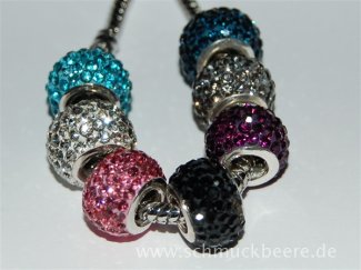 Preview: Glitzerbead Aqua, Silber 925, ca. 13 mm