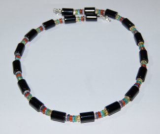 Edelsteinkette Onyx, Rondelle in Multicolor