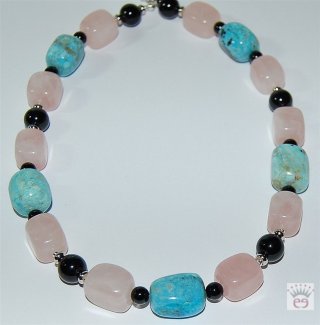 Preview: Edelsteinkette Rosenquarz-Opal-Onyx