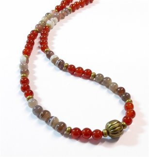 Preview: Edelsteinkette Botswana Achat, Karneol, Messing