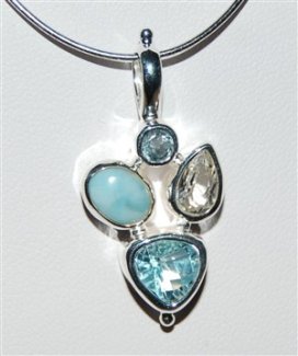 Silberanhänger mit Larimar und Weiß-/Blautopas