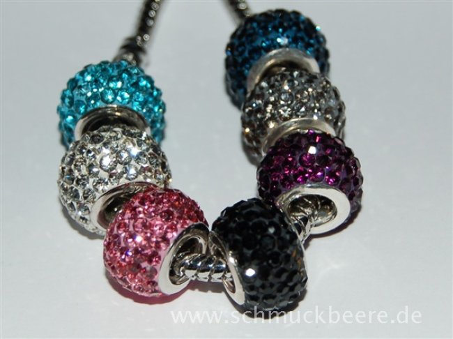 Glitzerbead Schwarz, Silber 925, ca. 13 mm