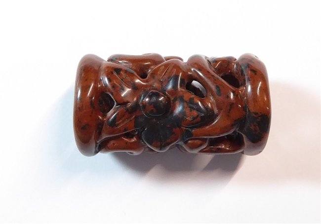 Edelsteinanhänger Mahagoniobsidian, Röhrchen mit Gravur