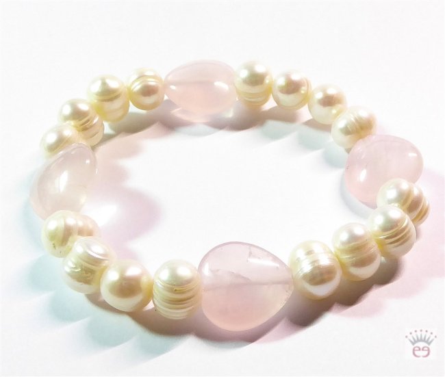 Armschmuck Perlenarmband, Süßwasserzuchtperlen, Rosenquarz-Herzen