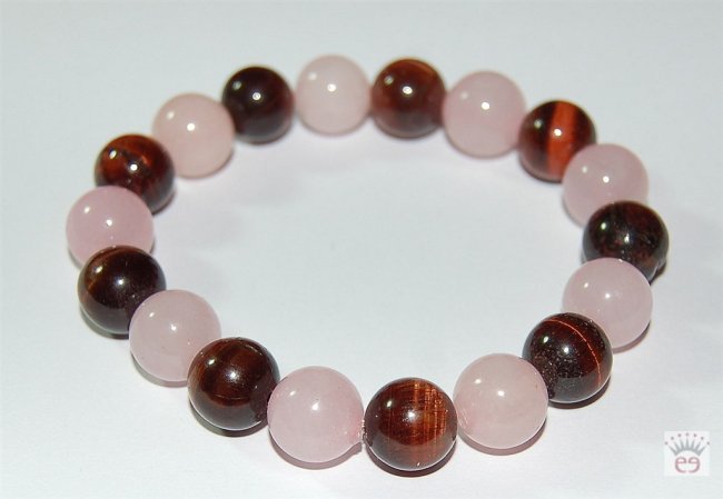 Edelsteinarmband Tigerauge rot, Rosenquarz, Kugelarmband
