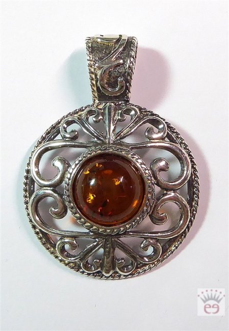 Silberanhänger mit cognacfarbenem Bernstein-Cabochon