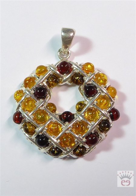 Silberanhänger mit Multicolor Bernstein-Cabochons