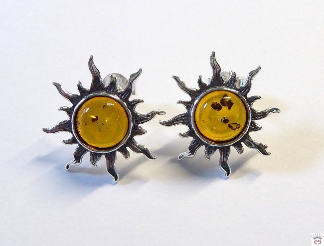 Bernsteinohrstecker, Silber, Sonne