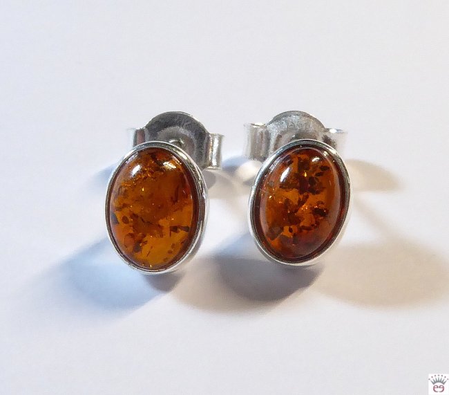 Bernsteinohrstecker, Silber, oval