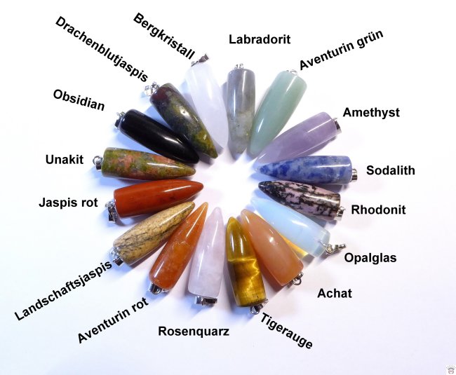 Edelsteinanhänger Patronenform, diverse Steinsorten