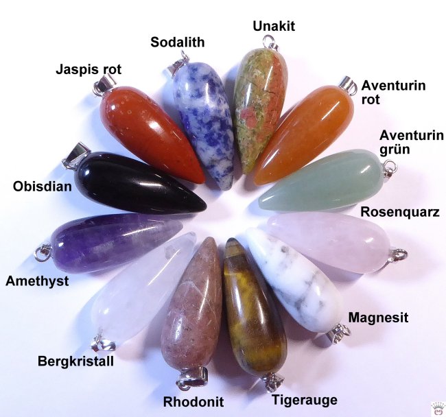 Tropfenanhänger, Pendelformanhänger, diverse Steinsorten, Metallöse
