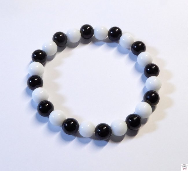 Armschmuck Kugelarmband Jade weiß-Onyx, ca. 8 mm
