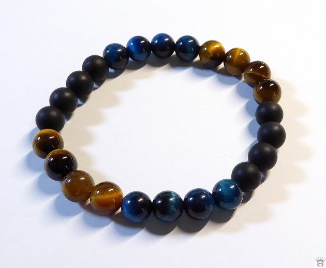 Armschmuck Kugelarmband Achat schwarz, Tigerauge dunkeltürkis