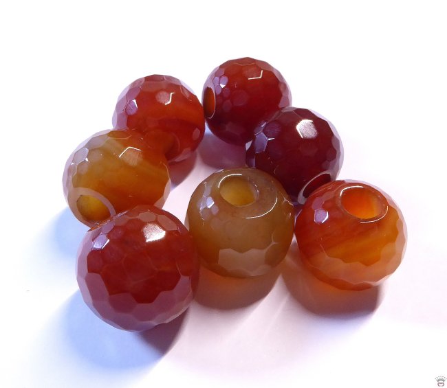 Grosslochperle Karneol, facettiert, ca. 16 mm mit großer Bohrung