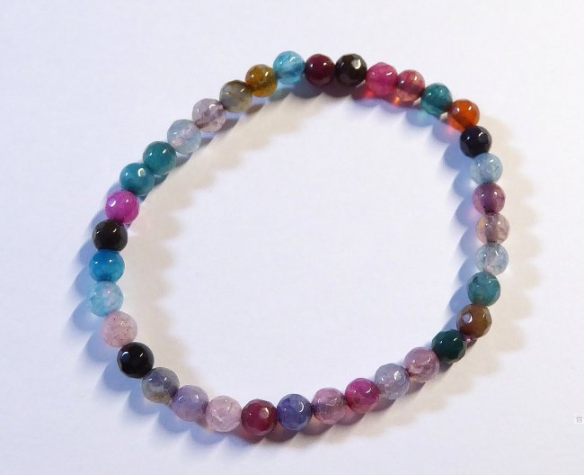 Armschmuck Kugelarmband Achat Multicolor, ca. 4 mm, Kinderarmband, facettiert