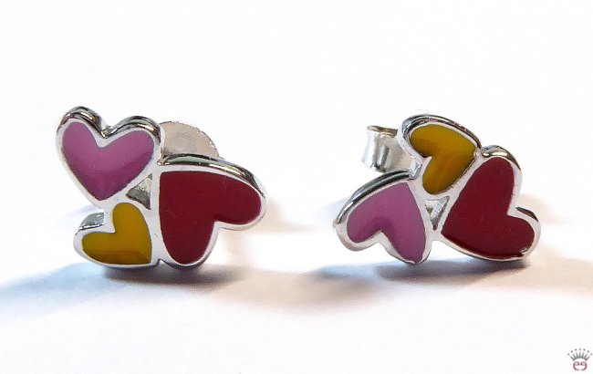 Silberohrstecker Herzen, Kinderschmuck, emailliert