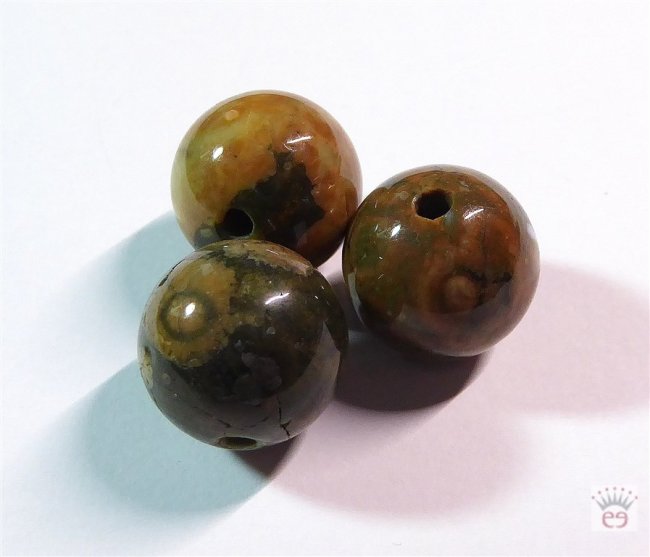 Edelsteinkugel Rhyolith, ca. 16 mm mit großer Bohrung