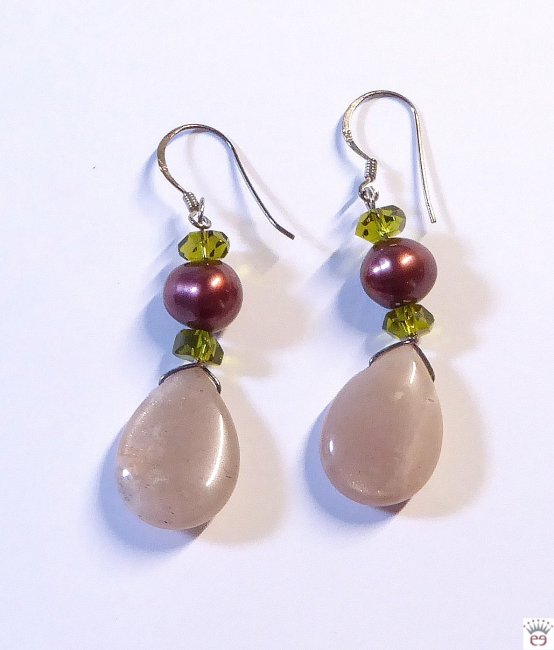 Edelsteinohrhänger Mondstein, Peridot, Zuchtperle