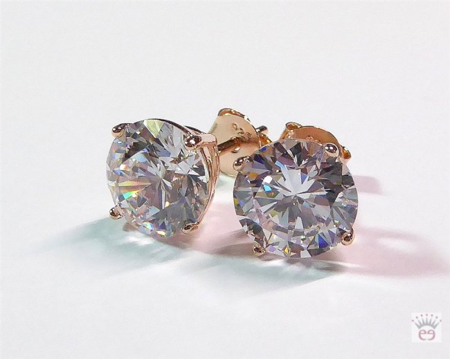 Silberohrstecker Zirkonia kristall rund rose vergoldet