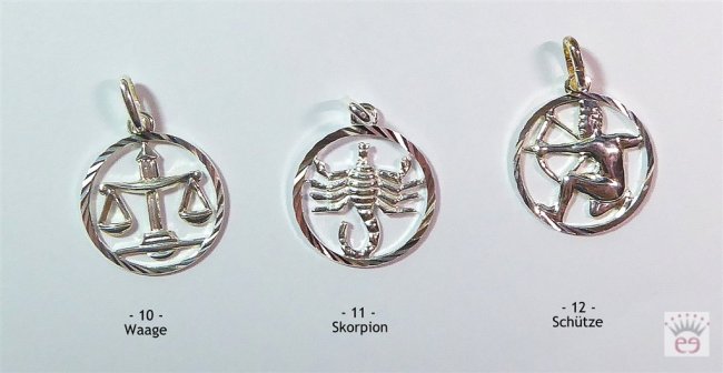 Sternzeichenanhänger Silber, mit Rand