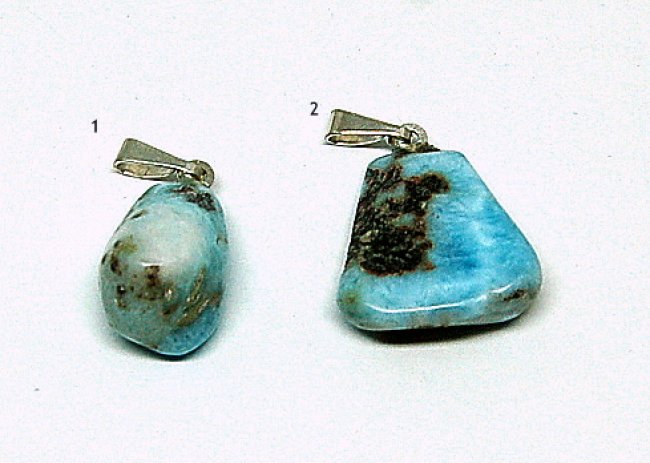 Trommelsteinanhänger Larimar mit Silberöse