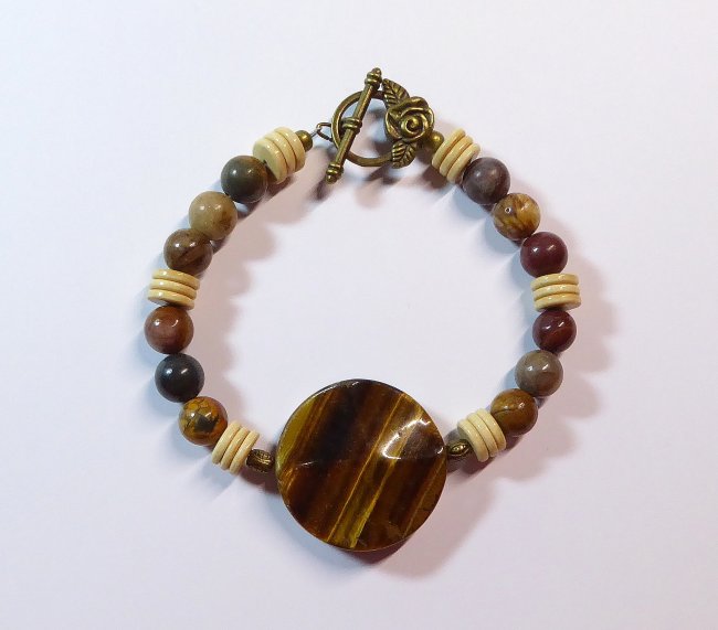 Edelsteinarmband Picassojaspis, Tigerauge, Achat