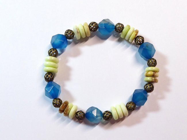 Edelsteinarmband Achat, Zitronenchrysopras, Messing