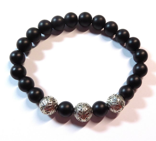 Edelsteinarmband Onyx, matt, Messing