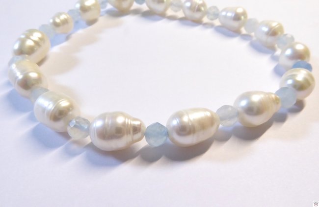 Armschmuck Perlenarmband, Süßwasserzuchtperlen, Aquamarin