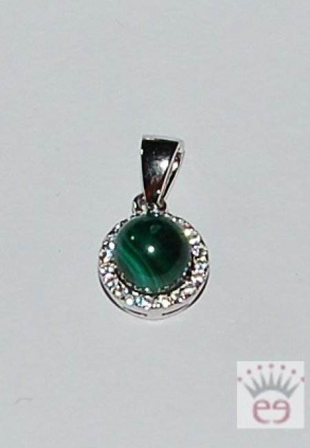 Feiner Malachit-Zirkonia-Anhänger mit rhodiniertem Silber.