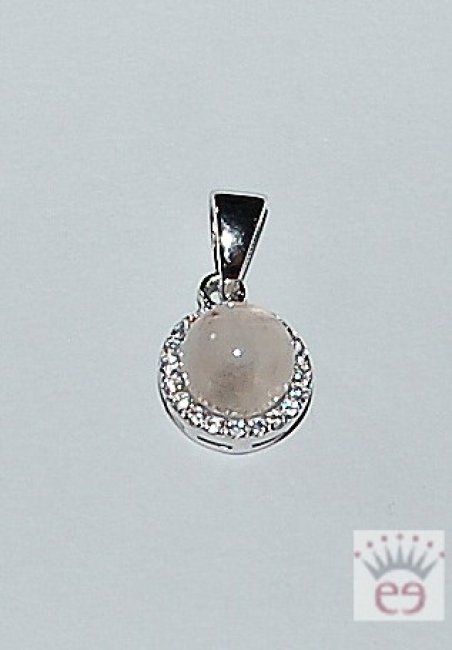 Feiner Rosenquarz-Zirkonia-Anhänger mit rhodiniertem Silber.
