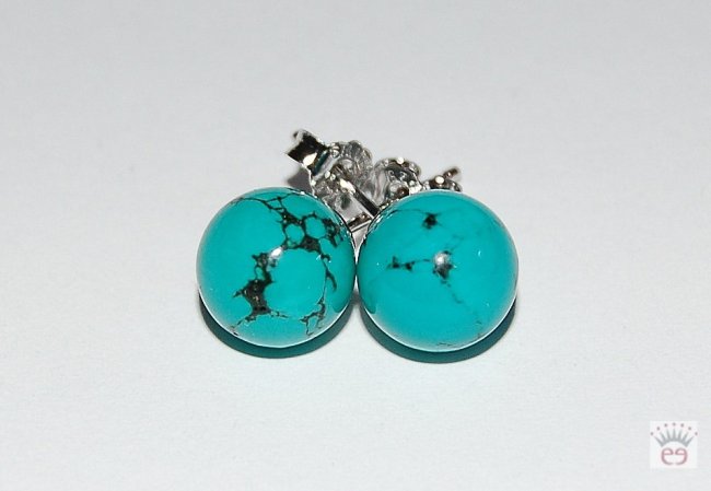 Kugelohrstecker Howlith Türkis, 8mm, Silber rhodiniert