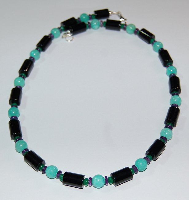 Edelsteinkette Onyx, Amethyst, Achat grün, Hemimorphit