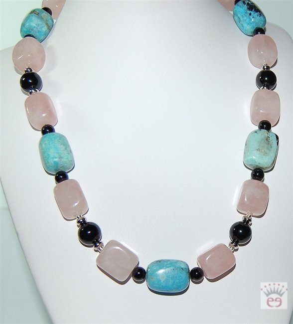 Edelsteinkette Rosenquarz-Opal-Onyx