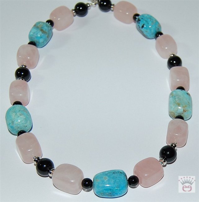 Edelsteinkette Rosenquarz-Opal-Onyx