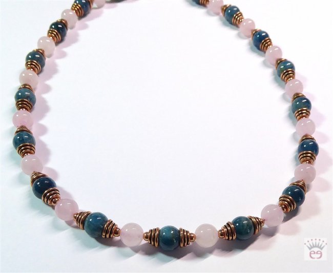 Edelsteinkette Apatit, Rosenquarz, Kupfer