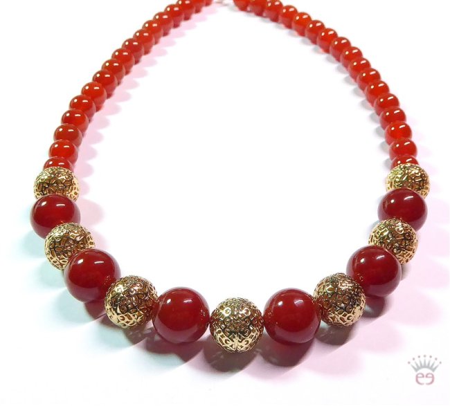 Edelsteinkette Karneol mit Messing-Kugeln