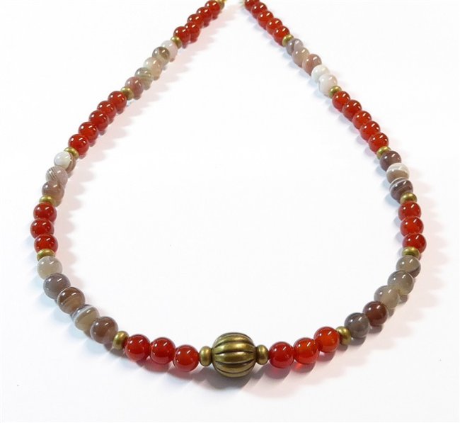 Edelsteinkette Botswana Achat, Karneol, Messing