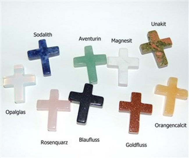 Kreuzanhänger 25x30 mm, diverse Edelsteine