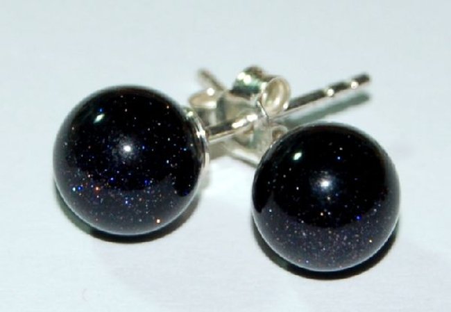 Edelsteinohrstecker Blaufluss (syn.), Kugel, Silber 925, ca. 8 mm